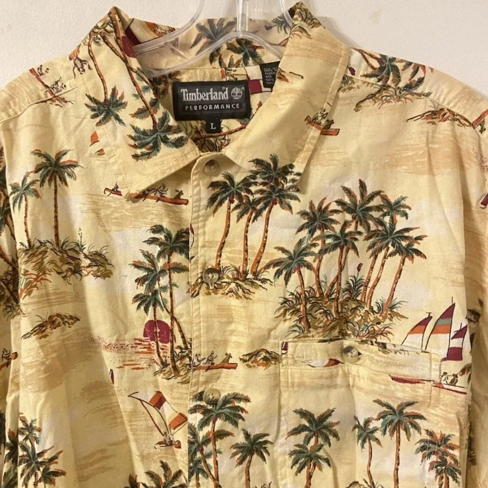 Timberland Logo Men Performance Hawaiian Button Down Short Sleeves Collar Shirt - Picture 6 of 11